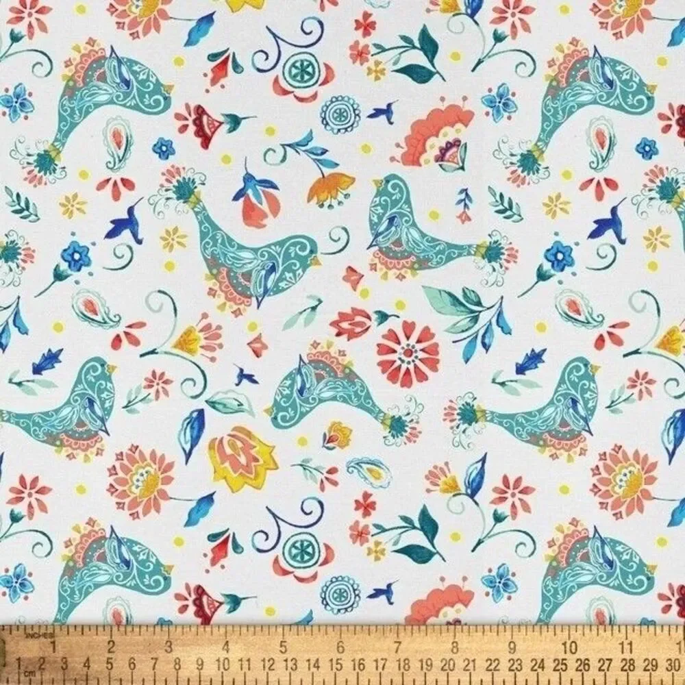 Pioneer Woman Mazie Sewing Fabric Precut 1-Yd Blue Bird Floral Cotton Craft NWT